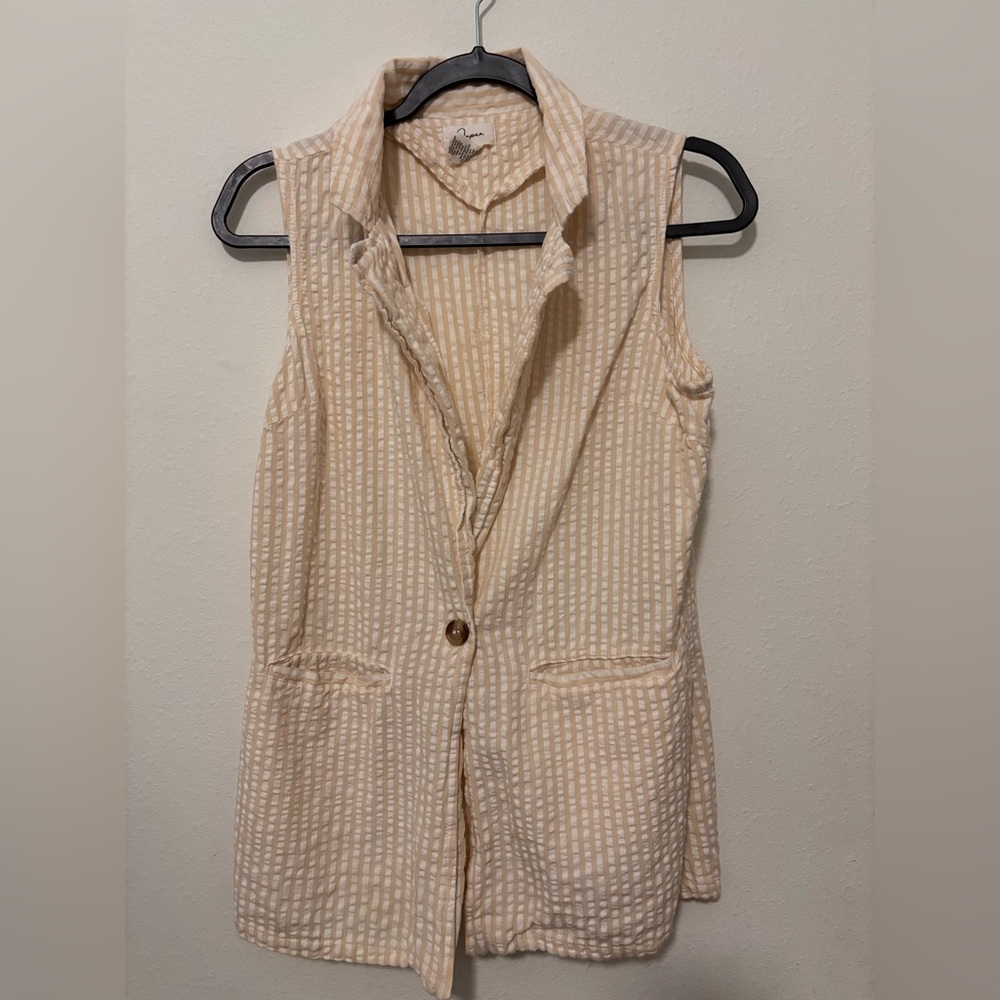 Japna Beige and White Striped Blazer